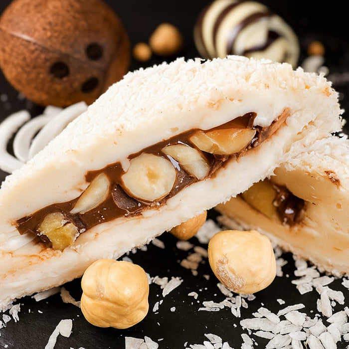 Kokosa spilventiņi ar lazdu riekstiem un Nutellu