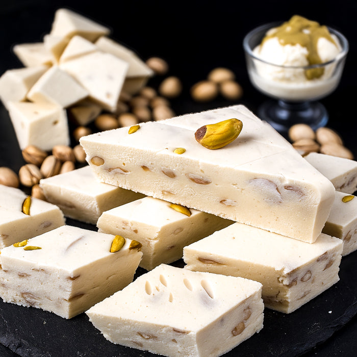 Šerbets ar plombīra garšu un pistācijām